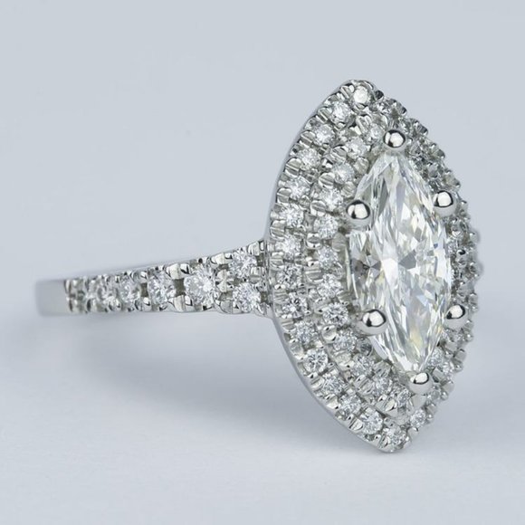 1.50CT Double Halo Marquise Lab Grown Diamond Ring - Picture 4 of 7